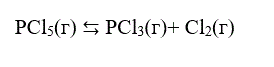 Рассчитайте константы равновесия Кс и Кр при температуре 230 °С для реакции PCl<sub>5</sub>(г) ⇆ PCl<sub>3</sub>(г)+ Cl<sub>2</sub>(г), если исходная концентрация PCl<sub>5</sub> равна 1 моль/л, а его степень разложения равна 54 %.