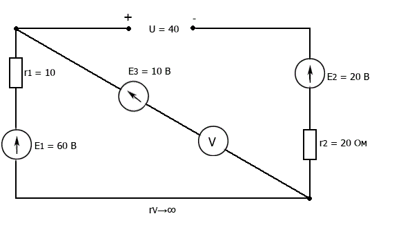 Для цепи с параметрами указанными на рисунке рассчитать показание вольтметра