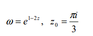 Представить заданную функцию W=f(z), где z=x+iy, в виде W=u(x,y)+iv(x,y); проверить, является ли она аналитической. Если да, то найти значение её производной в заданной точке z<sub>0</sub>  <br /> ω = e<sup>1-2z</sup>, z<sub>0</sub> = (πi)/3
