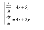 Дана система линейных дифференциальных уравнений с постоянными коэффициентами.  <br /> Требуется: 1) найти общее решение системы с помощью характеристического уравнения; 2) записать в матричной форме данную систему и её решение. <br />  dx/dt = 4x + 6y <br /> dy/dt = 4x + 2y