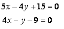 Даны уравнения двух сторон треугольника 5х–4у+15=0 и 4х+у–9=0. Его медианы пересекаются в точке Р(0;2). Составить уравнение третьей стороны треугольника. Сделать чертеж.