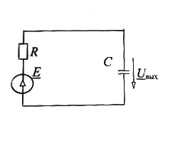 Дано: линейная электрическая цепь, параметры элементов: Е = 100 В, φ<sub>Е</sub> = 0, R = 10 Ом, С = 0,001 Ф, ω= 100 рад/с. Найти действующее значение напряжения U<sub>вых</sub>. Привести полное решение задачи. 