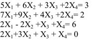 Решить систему линейных уравнений методом Жордана - Гаусса <br /> 5x<sub>1</sub> + 6x<sub>2</sub> + 3x<sub>3</sub> +2x<sub>4</sub> = 3 <br /> 7x<sub>1</sub> + 9x<sub>2</sub> + 4x<sub>3</sub> + 2x<sub>4 </sub>= 2 <br /> 2x<sub>1</sub> - 2x<sub>2</sub> + x<sub>3</sub> + x<sub>4</sub> = 6 <br /> 2x<sub>1</sub> + 3x<sub>2</sub> + x<sub>3</sub> + x<sub>4</sub> = 0