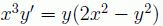 Показать, что дифференциальное уравнение является однородным, решить его <br /> x<sup>3</sup>y' = y(2x<sup>2</sup> - y<sup>2</sup>)