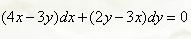 Найти общее решение обыкновенных дифференциальных уравнений первого порядка<br /> (4x - 3y)dx + (2y - 3x)dy = 0