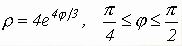Вычислить длины дуг кривых, заданных уравнениями в полярных координатах <br /> ρ = 4e4<sup>φ/3</sup>, π/4 ≤ φ π/2
