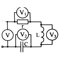 Дано: V<sub>1</sub> = 30 B, V<sub>2</sub> = 80 B, V<sub>3</sub> = 40 B. Определить показание вольтметра V. Построить векторную диаграмму.