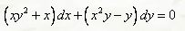 Найти общий интеграл дифференциального уравнения <br /> (xy<sup>2</sup> + x)dx + (x<sup>2</sup>y - y)dy = 0
