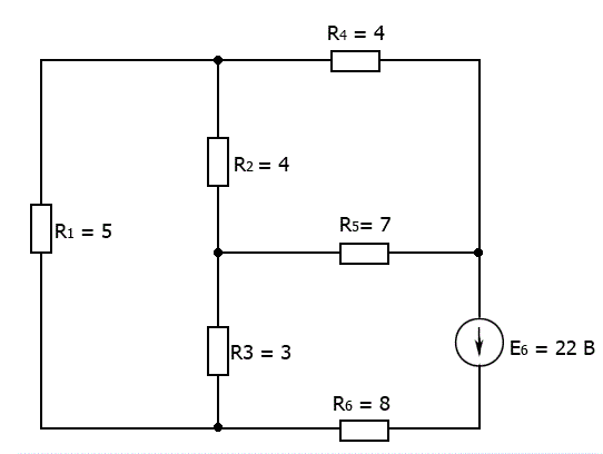 1) Пользуясь данными табл. 1.3 составить расчетную схему электрической цепи 	<br />2) записать систему уравнений Кирхгофа, необходимых для определения токов во всех ветвях; 	<br />3) выполнить расчет схемы методом контурных токов и найти токи во всех ветвях; 	<br />4) выделить в схеме три сопротивления, включенные по схеме треугольника, и заменить их эквивалентным соединением по схеме звезды;<br /> 5) рассчитать полученную схему методом узловых напряжений и найти токи в ветвях; 	определить ток в сопротивлении R6 по методу эквивалентного генератора;  <br />6) составить баланс мощностей для исходной схемы.