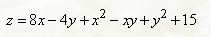 Исследовать на экстремум функцию <br /> z = 8x - 4y + x<sup>2</sup> - xy + y<sup>2</sup> + 15