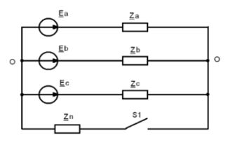 1. Записать мгновенные значения фазных ЭДС генератора <br />2. Записать мгновенные значения линейных напряжений генератора <br />3. Записать комплексы действующих значений фазных и линейных напряжений генератора. <br />4. Полагая, что сопротивление нулевого провода ZN=0 Рассчитать <br />4.1. Комплексные значения фазных токов IA, IB, IC <br />4.2. Ток в нулевом проводе IN. <br />4.3. Полную и активную мощность нагрузки. <br />5. Трехфазная система не имеет нулевого провода. Рассчитать <br />5.1. Фазные напряжения на нагрузке UAн, UBн, UCн. <br />5.2. Токи в фазах нагрузки IA, IB, IC. <br />5.3. Убедиться, что ток в нулевом проводе IN=0; <br />5.4. Построить векторно-топографическую диаграмму для этого режима. <br />6. Нулевой провод имеет сопротивление ZN. Рассчитать: <br />6.1. Напряжение на нулевом проводе Uo’o.  <br />6.2. Фазные напряжения на нагрузке UAн, UBн, UCн. <br />6.3. Токи в фазах нагрузки IA, IB, IC. <br />6.4. Ток в нулевом проводе двумя способами: по первому закону Кирхгофа и по закону Ома. <br />7. Нулевой провод разомкнут. Фазы нагрузки соединены треугольником (ZAB, ZBC, ZCA). Рассчитать: <br />7.1. Токи в фазах нагрузки IAB, IBC, ICA. <br />7.2. Линейные токи нагрузок IA, IB, IC. <br />7.3. Построить ВТД режима, располагая линейные напряжения генератора в виде звезды. <br />7.4. Найти полную S и активную P мощности нагрузок.<br /> <b>Вариант 8</b>