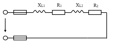 Цепь переменного тока содержит различные элементы (резисторы, индуктивности, емкости), включенные последовательно <br />Определить: <br />1)	Полное сопротивление Z <br />2)	Напряжение U, приложенное к цепи <br />3)	Ток I <br />4)	Угол сдвига фаз φ (по величине и знаку) <br />5)	Активную P, реактивную Q и полную S мощности цепи.  <br />Начертить в масштабе векторную диаграмму цепи и пояснить ее построение. <br /><b>Вариант 15.</b> <br />Дано: R1 = 6 Ом, R2 = 10 Ом, XL1 = 8 Ом, XL2 = 4 Ом, дополнительный параметр P = 400 Вт 