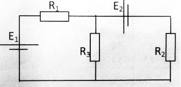 Определить токи в ветвях методом контурных токов<br /><b> Вариант 24</b><br />   Дано: Рис. 4 <br />Е1 = 4 В, Е2 = 2.5 В <br />R1 = 6 Ом, R2 = 4 Ом, R3 = 5 Ом