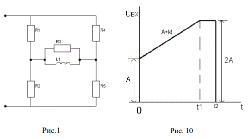 <b>Расчет переходных процессов с использованием интеграла Дюамеля</b><br />На входе электрической схемы действует напряжение, изменяющееся по заданному закону. В соответствии с номером варианта необходимо с помощью интеграла Дюамеля найти закон изменения по времени тока в одной из ветвей схемы или напряжения на заданном участке схемы. <br />Необходимо записать аналитическое выражение искомой величины для всех интервалов времени. При этом в зависимости от формы входного напряжения решение будет содержать два или три соотношения, каждое из которых справедливо для соответствующего временного интервала. <br />По найденному аналитическому выражению нужно рассчитать и построить временную диаграмму в интервале 0 ÷ 2t1 или 0 ÷ 2t2 (в зависимости от сигнала). Значения t1 и t2 студент должен выбрать самостоятельно и согласовать с преподавателем.<br /> <b>Вариант 22</b><br />Дано: Схема Рис.1, Сигнал Рис. 10<br />А = 24, R1 = 10 Ом, R2 = 39 Ом, R3 = 17 Ом, R4 = 19 Ом, R5 = 59 Ом, L1 = 40 мГн<br />Определить U(R1) 