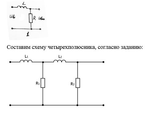 Для заданной вариантом электрической цепи рассчитать частотную характеристику K(ω). <br />Построить графики амплитудно-частотной (АЧХ)  и фазочастотной (ФЧХ) характеристик. <br /><b>Вариант 1. </b><br />Код цепи 1-1 <br />Постоянная времени цепи: τ1 = τ2 <br />Соотношение резисторов 4R1 = R2
