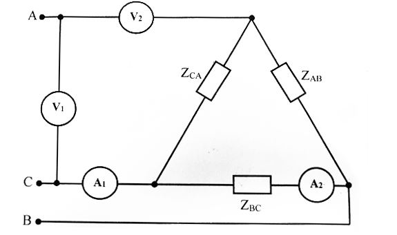 Дано: А<sub>2</sub> = 38 А, Z = -10j Ом. <br />Определить показания приборов и построить векторную диаграмму.