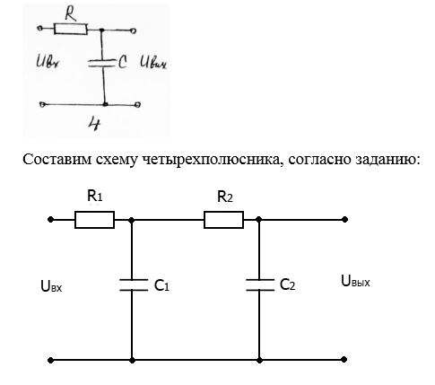 Для заданной вариантом электрической цепи рассчитать частотную характеристику K(ω). <br />Построить графики амплитудно-частотной (АЧХ)  и фазочастотной (ФЧХ) характеристик. <br /><b>Вариант 16.</b> <br />Код цепи 4-4 <br />Постоянная времени цепи:  0.5τ1  =τ2 <br />Соотношение резисторов:  8·R1=R2