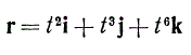 Найти тангенциальный вектор τ кривой r = t<sup>2</sup>i + t<sup>3</sup>j + t<sup>6</sup>k в точке t = 1 