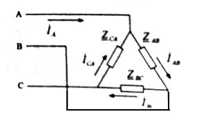 На рисунке приведена схема трехфазной цепи Ом. Z<sub>AB</sub> = Z<sub>BC</sub> = Z<sub>CA</sub> = 100e<sup>j30</sup>. Ток I<sub>AB</sub>= 2 А. Напряжение U<sub>AB</sub> =  ___В