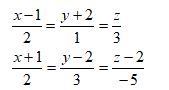 Найти уравнение плоскости, проходящей через прямую  (x-1)/2 = (y + 2)/1 = z/3  параллельно прямой  (x + 1)/2 = (y - 2)/3 = (z - 2)/-5