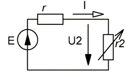 В электрической цепи, данной на рисунке 2, сопротивление нагрузки r2  может изменяться от нуля до бесконечности. Источник эдс Е имеет внутреннее сопротивление r.     <br />Построить графики зависимости напряжения U2, мощности источника питания Р1, мощности приемника Р2, коэффициента полезной мощности η, тока I от величины r2, если известны значения трех величин согласно таблице 2  <br /><b>Вариант 88</b><br />Дано r2=40 Ом; U2 = 200 В, E = 210 В;