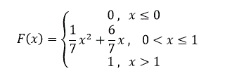 Случайная величина X задана функцией распределения F(x). <br /> Найти: 1) вероятность попадания случайной величины X в интервал (1/3;2/3); <br /> 2) функцию плотности вероятностей f(x): <br /> 3) Математическое ожидание случайной величины X; <br /> 4)Построить графики F(x) и f(x).
