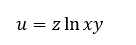 Найти полные дифференциалы  u=zln(⁡xy)