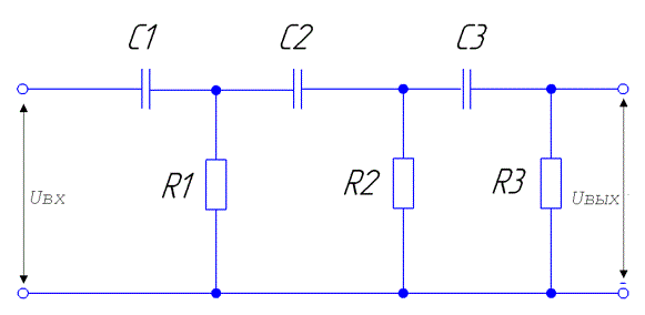 Построить АЧХ, ФЧХ и переходную характеристику цепи. <br /><b> Вариант 6</b><br />Дано: С = 0.01 мкФ, R = 4 кОм