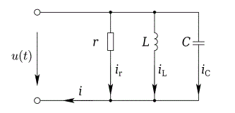 К цепи, изображённой на рисунке, параметры которой для первой гармоники равны: X<sub>L</sub><sub>K=1</sub>=X<sub>C</sub><sub>K=1</sub>=100Ом; r=100Ом <br />Приложено напряжение: <br />u(t)=100 sin⁡(ωt+π/6)+30 sin⁡3ωt+10 sin⁡(5ωt-135°) <br />Определить токи в ветвях ir(t), iL(t), iC(t) - ? и ток i(t), построив предварительно векторные диаграммы тока для каждой гармоники.