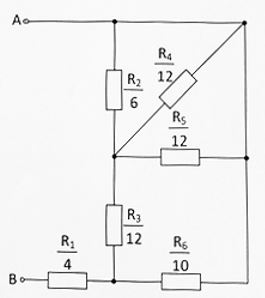 <b>Задача 9.</b> Определить эквивалентное сопротивление цепи относительно вводов АВ