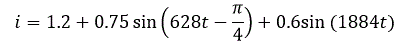 Чему равно среднее значение функции i=1.2+0.75 sin⁡(628t-π/4)+0.6sin⁡(1884t)