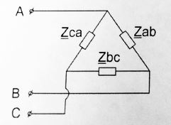 Определить линейный ток I<sub>A</sub> <br />Дано: К трехфазному генератору подключена нагрузка <br />Uab = 220 В <br />Zab=Zbc=Zca=j10 Ом