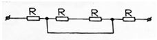 Если все резисторы имеют одинаковые сопротивления R = 10 Ом, то эквивалентное сопротивление цепи равно: <br /> 1.	20 Ом; <br /> 2.	10 Ом; <br /> 3.	30 Ом;<br />  4.	40 Ом