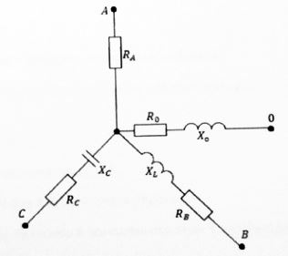 Задача №4<br />Трехфазный приемник электрической энергии соединен звездой и включен в четырехпроводную сеть трехфазного тока с линейным напряжением Uл = 380 В<br /> Сопротивления фаз приемника:<br /> Активные  - Ra = 6 Ом, Rb = 4 Ом, Rc = 3 Ом<br /> Индуктивные - XLa = 0 Ом, XLb = 3 Ом, XLc = 0 Ом<br /> Емкостные - XCa = 0 Ом, XCb = 0 Ом, XCc = 4 Ом<br /> Сопротивление нулевого провода: Активное  - R0 = 0.8 Ом, индуктивное - X0 = 0.6 Ом<br /> Определить: <br />Напряжение смещения нейтрали <br />А) при наличии нулевого провода<br />Б) при обрыве нулевого провода<br /> Напряжение на каждой фазе приемника:<br /> А) при наличии нулевого провода<br />Б) при обрыве нулевого провода<br /> При наличии нулевого провода:<br /> А) фазные, линейные токи и ток в нулевом проводе<br />Б) активную, реактивную, полную мощности каждой фазы и все цепи<br />В) коэффициент мощности каждой фазы и всей цепи