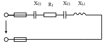 Задача 2. Неразветвленная цепь переменного тока, показанная на соответствующем рисунке, содержит активные и реактивные сопротивления, величины которых заданы в таблице 2. Кроме того, известна одна из дополнительных величин (U, I, P, Q,, S ). Определить следующие величины, если они не заданы в таблице вариантов: 1) полное сопротивление цепи Z; 2) напряжение U, приложенное к цепи;  3) силу тока в цепи;  4) угол сдвига фаз φ (величину и знак); 5) активную Р, реактивную Q и полную S мощности, потребляемые цепью. Начертить в масштабе векторную диаграмму цепи и пояснить ее построение. С помощью логических рассуждений пояснить, как изменится ток в цепи и угол сдвига фаз, если частоту тока увеличить вдвое. Напряжение, приложенное к цепи, считать неизменным.<br /><b>  Вариант 27</b><br /> Дано: R1=40 Ом, ХL1=50 Ом, ХС1=12 Ом, ХС2=8 Ом, <br />QL1 = 200 ВАр.