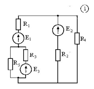 Для заданной разветвленной электрической цепи постоянного тока выполнить расчеты различными методами. <br /> 1. Рассчитать токи в ветвях методом эквивалентных преобразований при наличии в цепи одного источника ЭДС.  <br />2. Рассчитать токи в ветвях методом непосредственного применения законов Кирхгофа.  <br />3. Рассчитать токи в ветвях методом контурных токов.  <br />4. Рассчитать токи в ветвях методом наложения.  <br />5. Проверить результаты расчетов составлением баланса мощностей.  <br />6. Построить потенциальную диаграмму для внешнего контура цепи.<br /><b> Вариант 1 </b> <br />Дано: Схема 1   <br />E1 = 70 В, E2 = 5 В, E3 = 16 В <br />R1 = 5 Ом, R2 = 10 Ом, R3 = 10 Ом, R4 = 5 Ом, R5 = 5 Ом