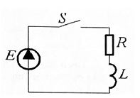 Укажите значение тока в цепи непосредственно после замыкания ключа в А, если L = 100 мГН, R = 10 Ом, Е = 10 В.