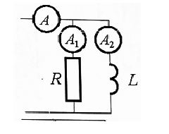 Показания идеальных амперметров А<sub>1</sub> и А<sub>2</sub> равны соответственно 3 А и 4 А. Чему равен сдвиг фазы между током и напряжением на входе двухполюсника?