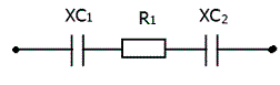 Для электрической цепи однофазного переменного синусоидального тока с последовательным соединением RLC элементов начертить схему цепи и определить:<br /> - полное сопротивление цепи; <br />- полный ток цепи;<br /> - напряжение источника питания;<br /> - коэффициент мощности;<br /> - полную, активную и реактивную мощность цепи; <br />Построить векторную диаграмму напряжений. <br />Выполнить проверку правильности построения диаграммы напряжений.   <br />Дано: R1 = 12 Ом, XC1 = 10 Ом, XC2 = 6 Ом, UC2 = 24 В