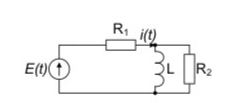 В электрической цепи в момент времени t = 0 скачком меняется величина ЭДС:<br />  t < 0, Е(t) = 10 В,  <br /> t > 0, Е(t) = 5 В <br /> Заданы элементы цепи: R<sub>1</sub> = R<sub>2 </sub>= 1 кОм, L= 2 мГн. Найти ток в цепи , используя операторный метод, и построить график при  t <0 и > 0