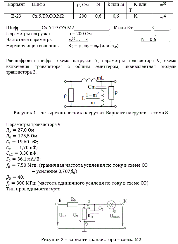 Схемные функции и частотные характеристики линейных электрических цепей (курсовая работа)<br /><b>Вариант 23</b> Шифр Сх 5.Т9.ОЭ.М2