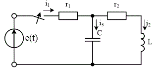 К заданной электрической цепи с известными параметрами приложено постоянное напряжение U. <br />Требуется: Найти законы изменения всех токов и напряжений для t≥0. Построить графики токов в зависимости от времени и график напряжения на одном из реактивных элементов. Задачу решить классическим способом. <br /><b>Вариант 1 </b><br />Дано: U = 100 В, R1 = R2 = 8 Ом, L = 40 мГн, C = 600 мкФ<br /> Эту же задачу решить, если к цепи приложено синусоидальное напряжение e(t) = 100∙sin(314∙t)