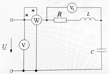 В цепи с сопротивлением XL = XC = 4 Ом, показанием ваттметра - W = 27 В, вольтметра – U = 9 В, показание вольтметра V1 составит … В <br />1.	18 <br />2.	15 <br />3.	12 <br />4.	12√2