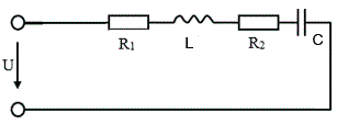 <b>Задача 2 </b><br />Для электрической цепи переменного тока, изображенной на рисунке, определить: полное сопротивление цепи Z; силу тока I; угол сдвига фаз ϕ; активную P; реактивную Q и полную S мощности потребляемые цепью. Частота сети 50 Гц. В масштабе построить векторную диаграмму и пояснить ее построение. Каковы условия резонанса напряжений цепи и чему будет равен ток при резонансе? <br />Примечание: реактивные сопротивление округлить до целого числа. <br /><b>Вариант 2</b>   <br />Дано: R1  = 8 Ом, R2 = 7 Ом, L = 70 мГн, C = 1590 мкФ <br />U = 380 В