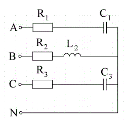 К трехфазной цепи с линейным напряжением Uл подключен трехфазный приемник, соединенный по схеме “звезда” с нейтральным проводом. Сопротивление нейтрального провода пренебрежительно мало.  Определить:  <br />1) Токи в однофазных приёмниках, соединённых по схеме “звезда”;  <br />2) Ток в нейтральном проводе.  <br />3) Построить векторные диаграммы напряжений и токов.  <br />Расчеты производятся в комплексной форме. <br /><b>Вариант 21 </b>   <br />Дано: <br />Uл = 380 В <br />R1 = 24 Ом, XC1 = 33 Ом <br />R2 = 40 Ом, XL2 = 22 Ом <br />R3 = 30 Ом, XC3 = 13 Ом