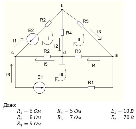 1.	Составить систему уравнений для определения токов в ветвях методом законов Кирхгофа. <br />2.	Рассчитать токи во всех ветвях схемы: <br />•	методом контурных токов, <br />•	методом межузлового напряжения.