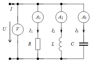 <b>Задача 2 Вариант 13</b><br />Дано: I1 = 3 A, I2 = 6 A, I3 = 2 A, U = 120 B. Определить ток в неразветвленной части цепи