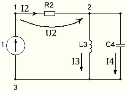 <b>Задача 1.3.5</b><br />В цепи установившийся синусоидальный режим. Найти реакцию, построить график, а также ВД цепи (качественно). <br />Цепь: 113 – ИН u1=100 cos(2t-90°);212-R2=10;323-L3=2.5;423-C4=0.05 <br />Найти u2(t)