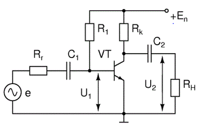 Определите параметры усилительного каскада: входное сопротивление Rвх, выходное сопротивление Rвых, коэффициенты усиления по напряжению Ku, по току Ki, по мощности Kp, нижнюю fн и верхнюю граничную частоту fв для схемы, приведенной на рис. 2.<br /> Режимы транзистора и параметры элементов схемы приведены в таблице. Статические характеристики транзистора приведены на рис. 3. <br /><b>Вариант 15</b><br />Дано <br />IкА=7 мА; <br />UкэА=6 В; <br />Rг=0,7 кОм; <br />Rк=2,2 кОм; <br />Rн=3,3 кОм; <br />C1=10 мкФ; <br />C2=10 мкФ; <br />fг=1,8 МГц; <br />Cк*=50 пФ;
