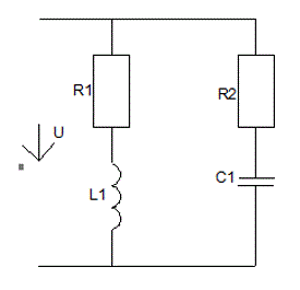 <b>Задача 2. Расчёт цепей переменного тока.</b> <br />Рассчитать электрическую цепь переменного тока  ( f = 50 Гц). Определить полные сопротивления, действующие значения токов в ветвях (напряжений на каждом элементе цепи), мощности цепи, сдвиг фаз. Построить векторные диаграммы.<br /><b>Вариант (шифр) 627</b><br /> Дано: Схема а <br />U=80 B <br />R1=5 Ом <br />R2=4 Ом <br />L1=20 мГн=20*10<sup>-3</sup>  Гн <br />C1=150 мкФ=150*10<sup>-6</sup>  Ф <br />Найти: Ii-?; Ui-?; Pi-?; Qi-?; S-?; φ-?; Zi-?